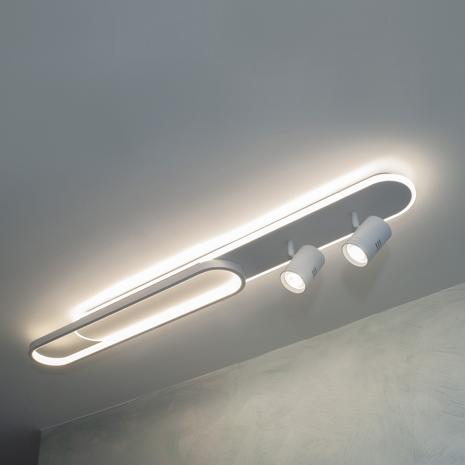 Plafoniera moderna LED 50W luce indiretta lampada soffitto 2 faretti SPOT orientabili GU10 4000lm 230V 100cm LUCE 6500K