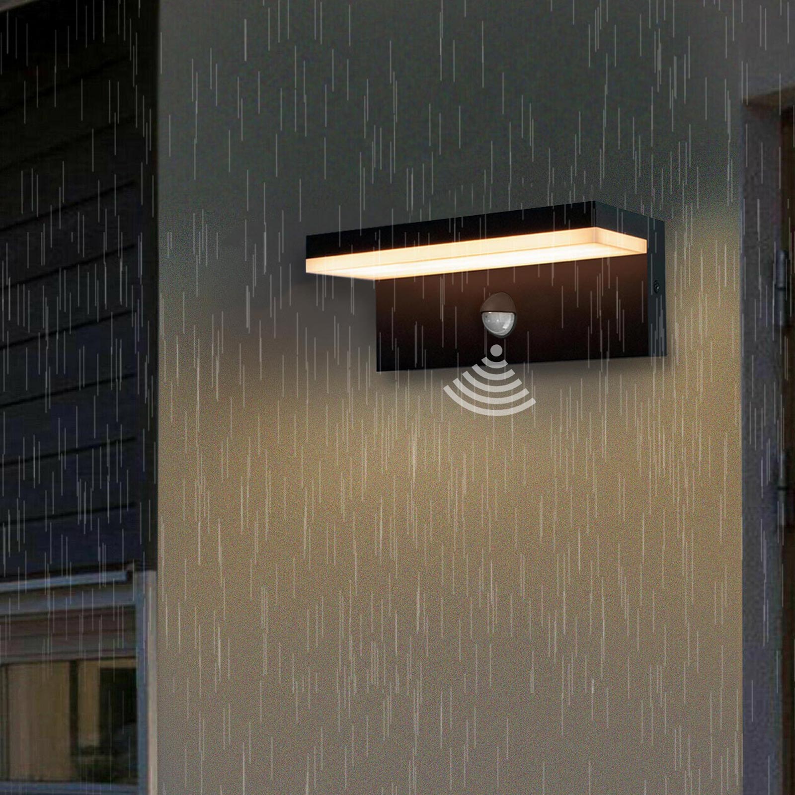 Image of Applique nero da esterno LED 10W sensore crepuscolare movimento resa 100W lampada parete luce sicurezza garage balcone IP54 230V 6000K