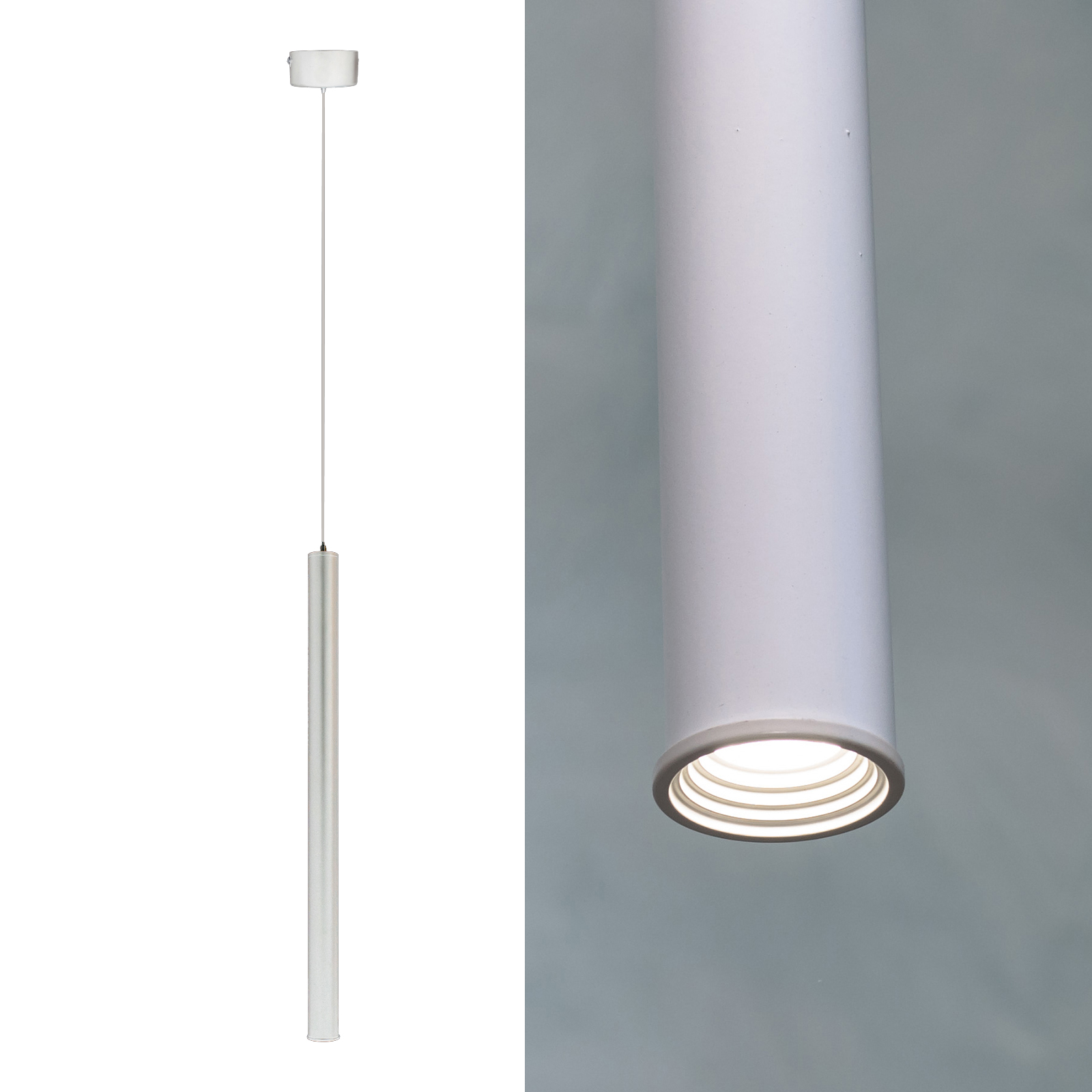 Image of Lampada moderna sospensione elegante cilindrica LED 3W luce calda cucina pendente 50cm tavolo bar 230V BIANCO 4000K