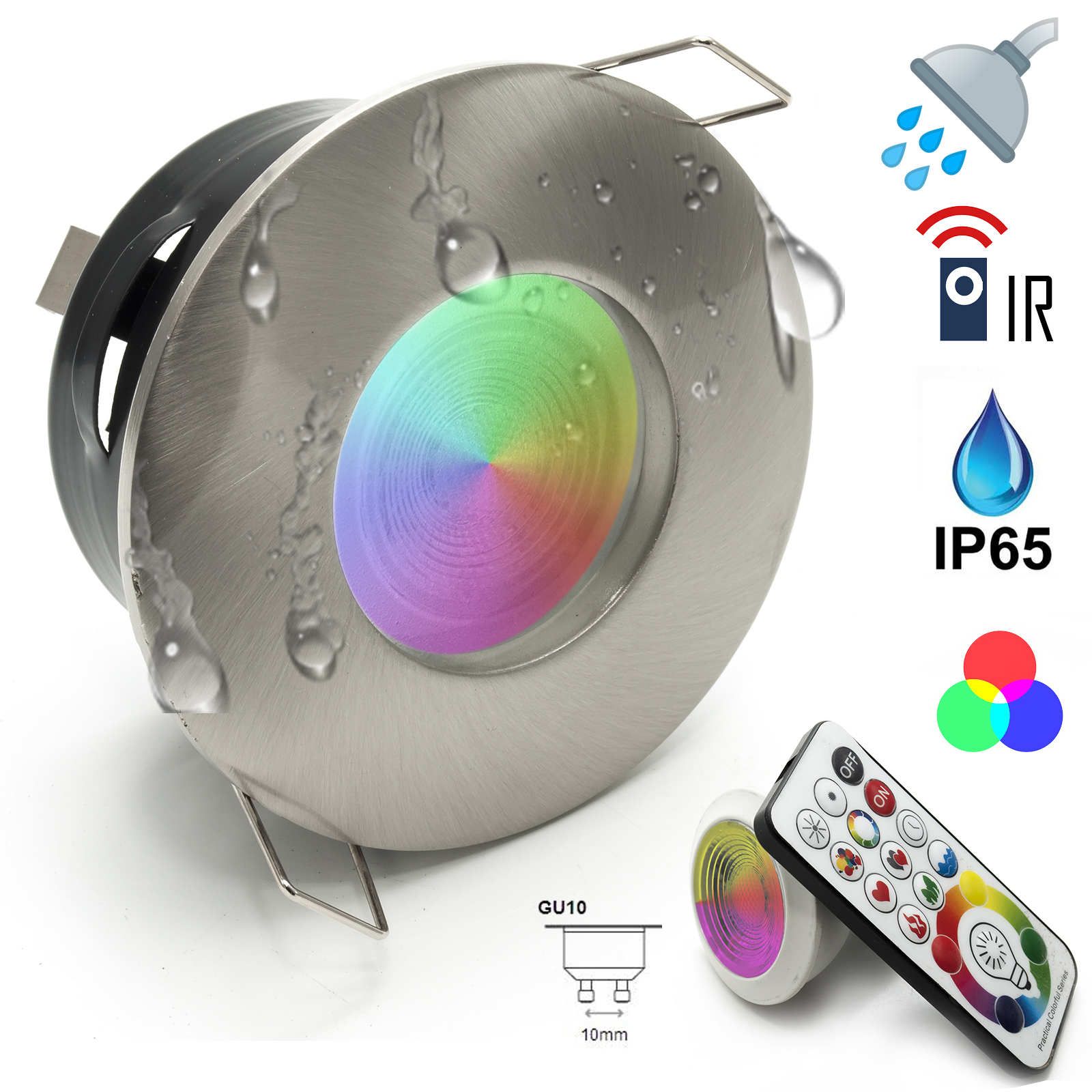 Faretto LED Incasso Bagno - RGBW, Cromoterapia, Telecomando, IP44, 5W - Foto 3