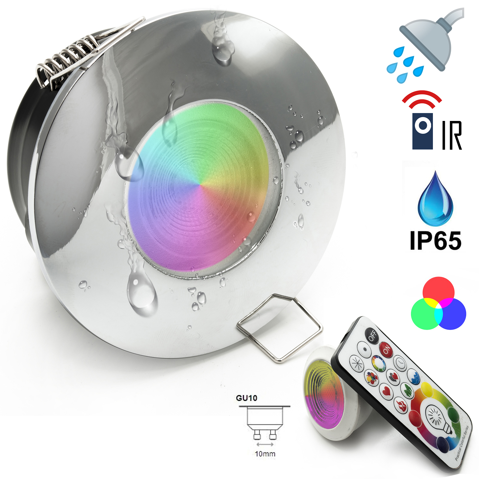Faretto led quadrato luce doccia 3W bagno turco cromoterapia IP65 GU10 RGB 230V