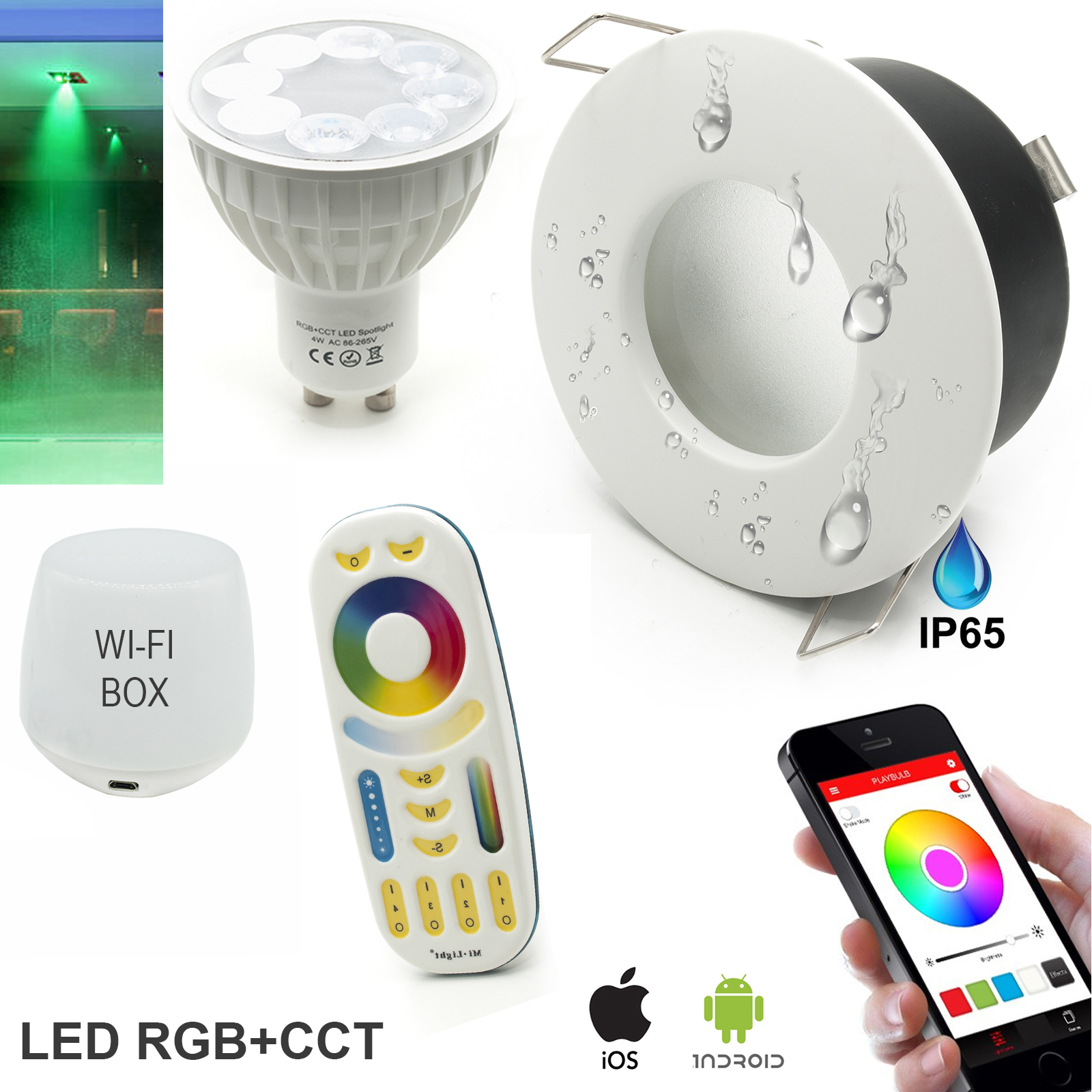 Kit 2 spotlights recessed shower bathroom IP65 SMART LED RGB CCT wifi Android iOS zoomable