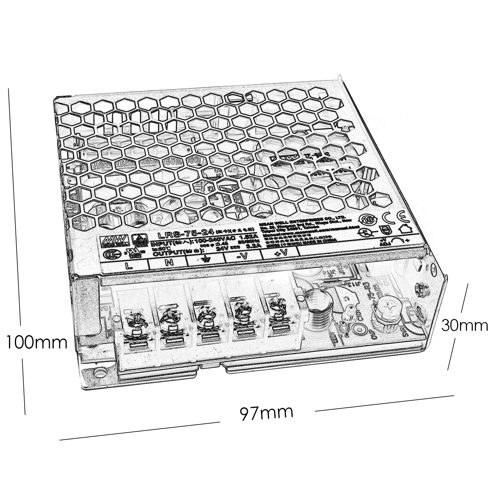 Regulated power supply 75W professional Mean Well LRS-75-24 220V to 24V Regulated power supply 75W professional Mean Well LRS-75-24 220V to 24V
