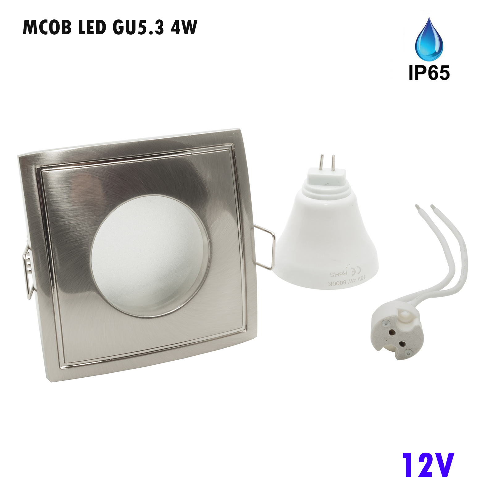 Spotlight LED recessed square 4W 12V MR16 GU5.3 6000K showers Turkish IP65 zoomable