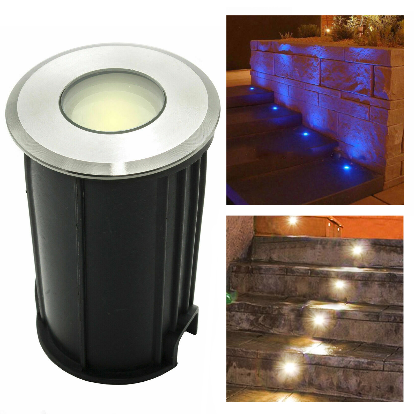FARO INCASSO PAVIMENTO TERRA 230v 5w COB LED vetro di protezione in acciaio inox