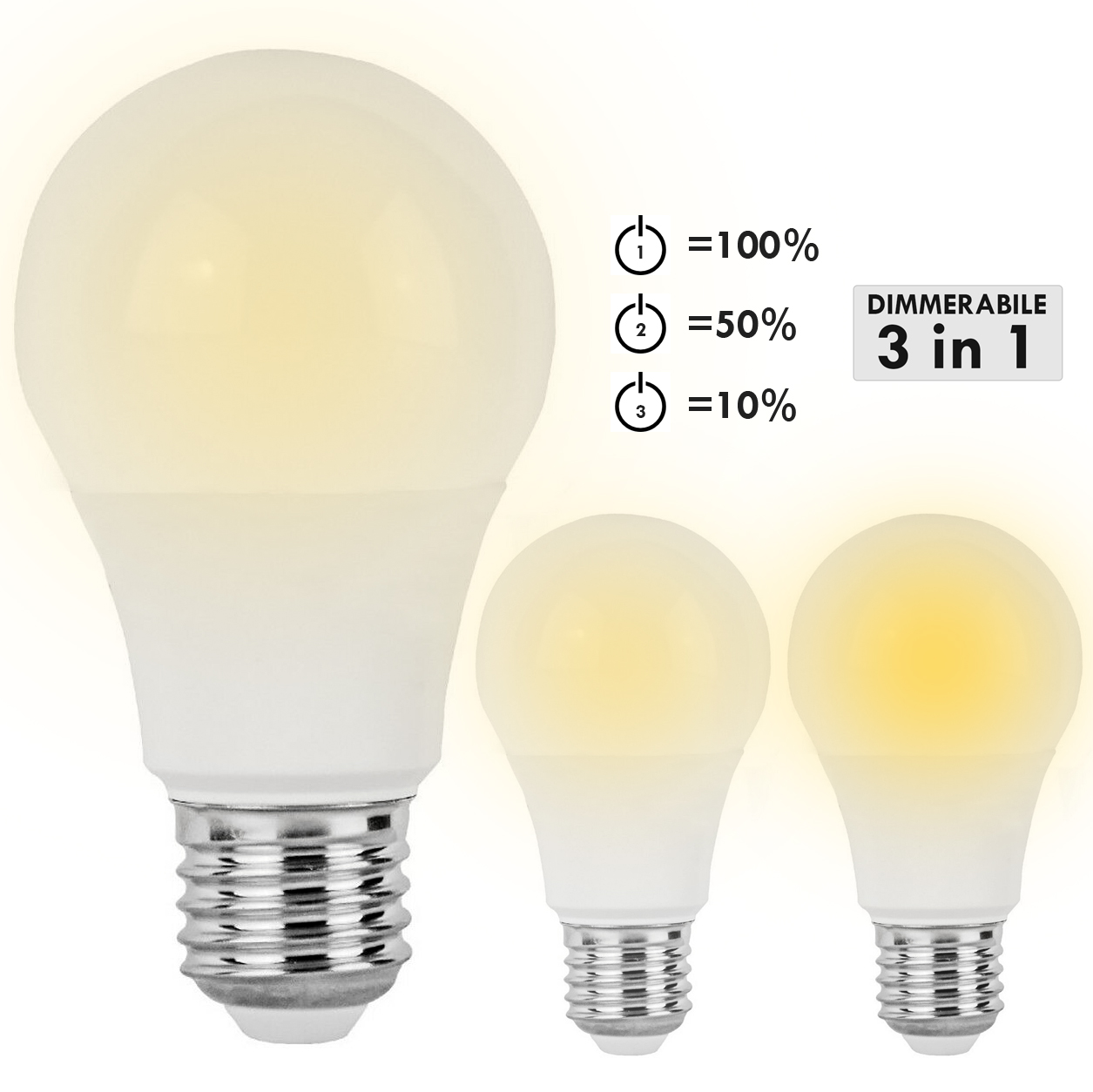LED bulb 10W dimmable 3 in 1 E27 806lm low consumption yield 60W zoomable