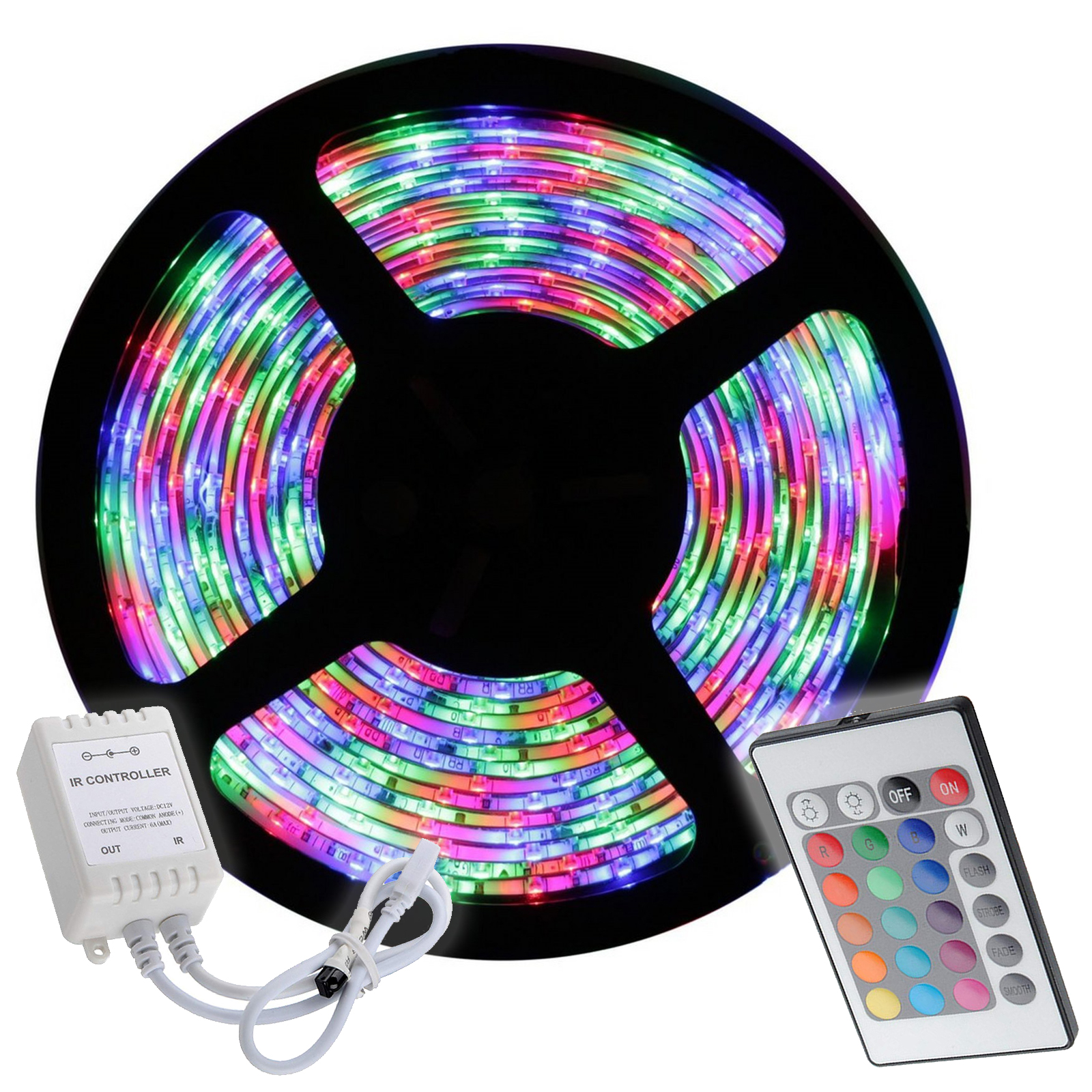 Strip 300 RGB LED 5 meters 35W, 15 color 4 games light car boat rv 12V zoomable