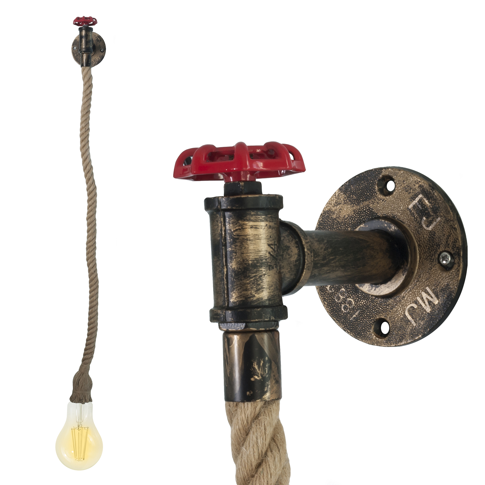 Pendant vintage retro rope wall lamp E27 filament LED 12W glass fountain zoomable