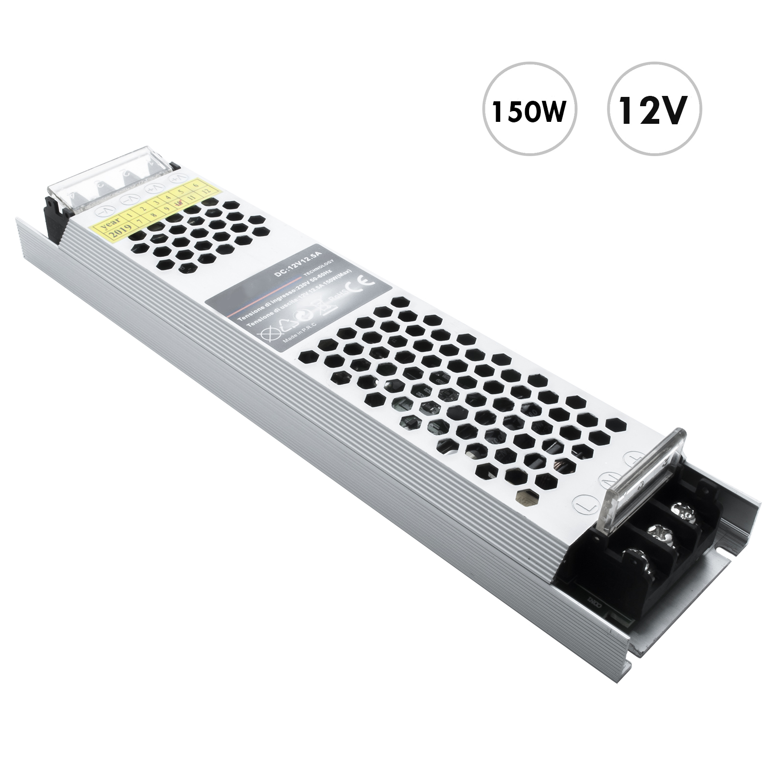 Transformer from 230V to 12V power supply 150W dvr strip lights LED 2 outputs 12.5 A zoomable
