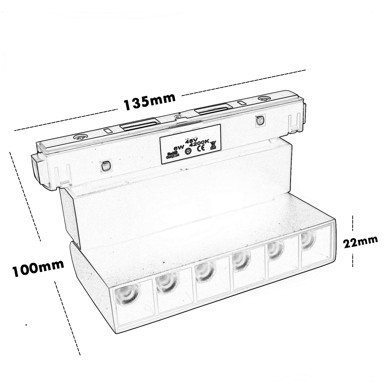 Track spotlight LED 6W adjustable bar 180 degrees magnetic track light shop windows 4000K 48V Track spotlight LED 6W adjustable bar 180 degrees magnetic track light shop windows 4000K 48V