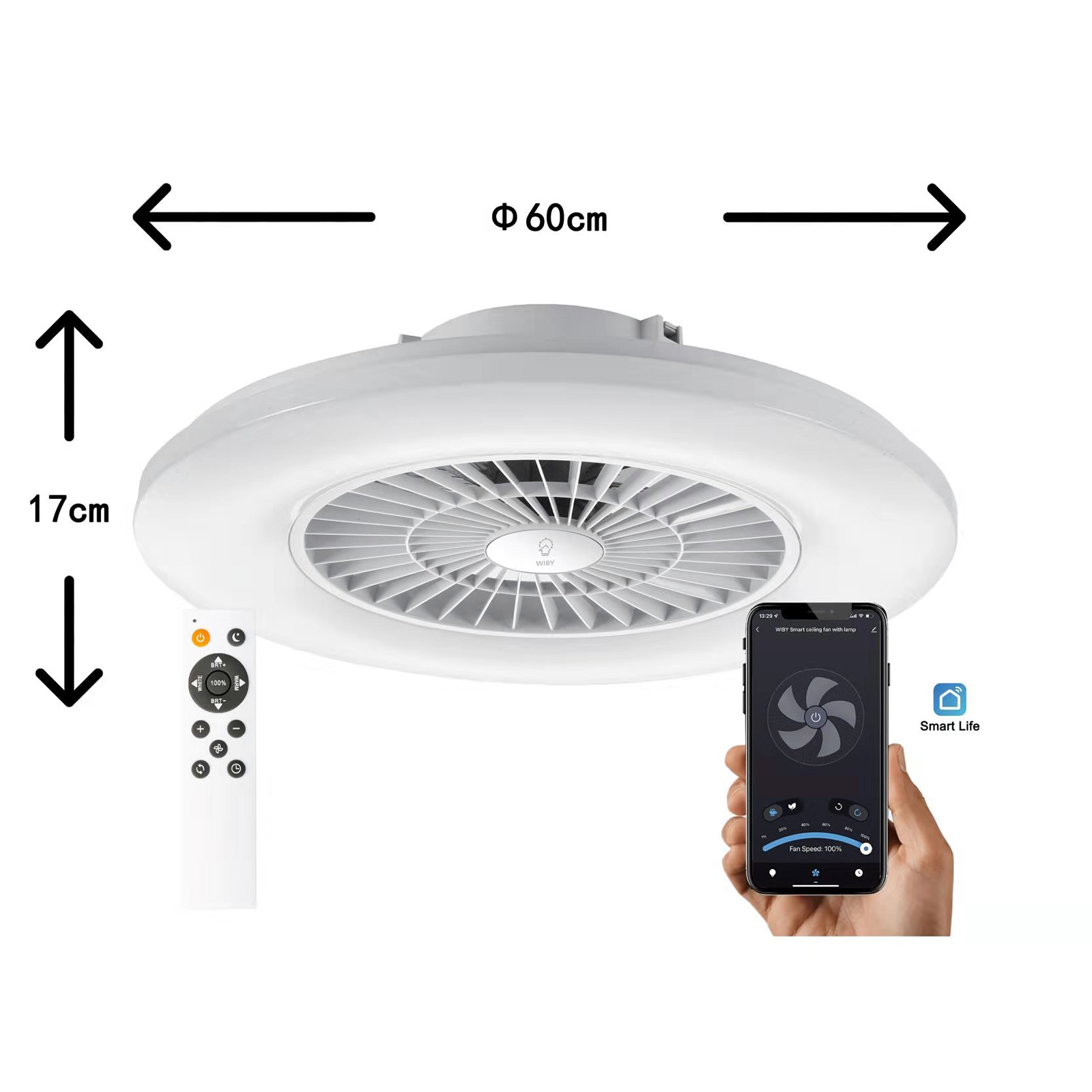 Plafoniera ventilatore SMART LED CCT 40W da 3000K a 5500K luce soffitto moderno controllo vocale Alexa Google APP 230V Plafoniera ventilatore SMART LED CCT 40W da 3000K a 5500K luce soffitto moderno controllo vocale Alexa Google APP 230V