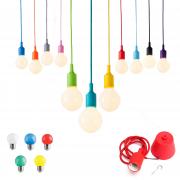Lampadario minimal 1w led portalampade colorato cavo telato sospensione lampadina miniglobo