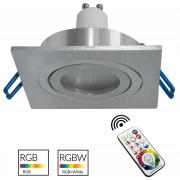 Faretto LED incasso 80mm quadrato silver lampada RGB GU10 effetti luce colorata