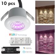 Set 10 PCS Mini faretto LED RGB SPOT incasso 25mm 2W 24V DMX512 centralina smart WiFi controllo vocale Alexa Google con alimentatore