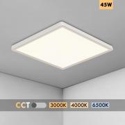 Plafonnier carrÃ© extra-plat LED 45W CCT IP40, design moderne, idÃ©al pour salle de bain, cuisine ou bureau, 45cm x 45cm de hauteur.