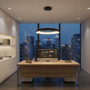 Lampadario cerchio nero LED CCT con telecomando