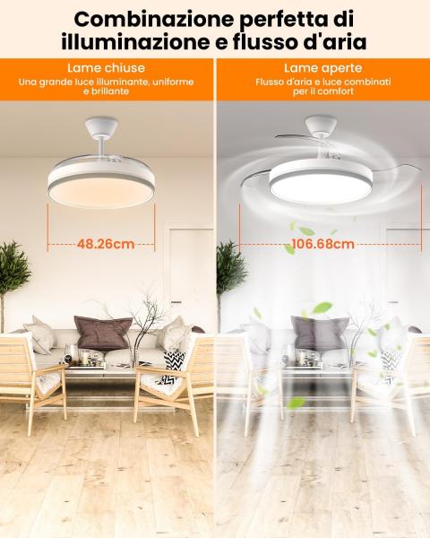 Ventilatore moderno da soffitto con luce